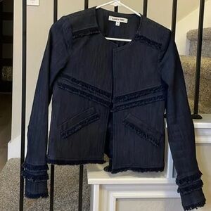 Elizabeth and James Dark Denim Fringe Blazer, NWOT, M